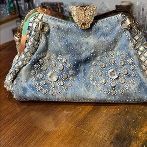 Miss Sixty Denim Clutch with Gold Accents